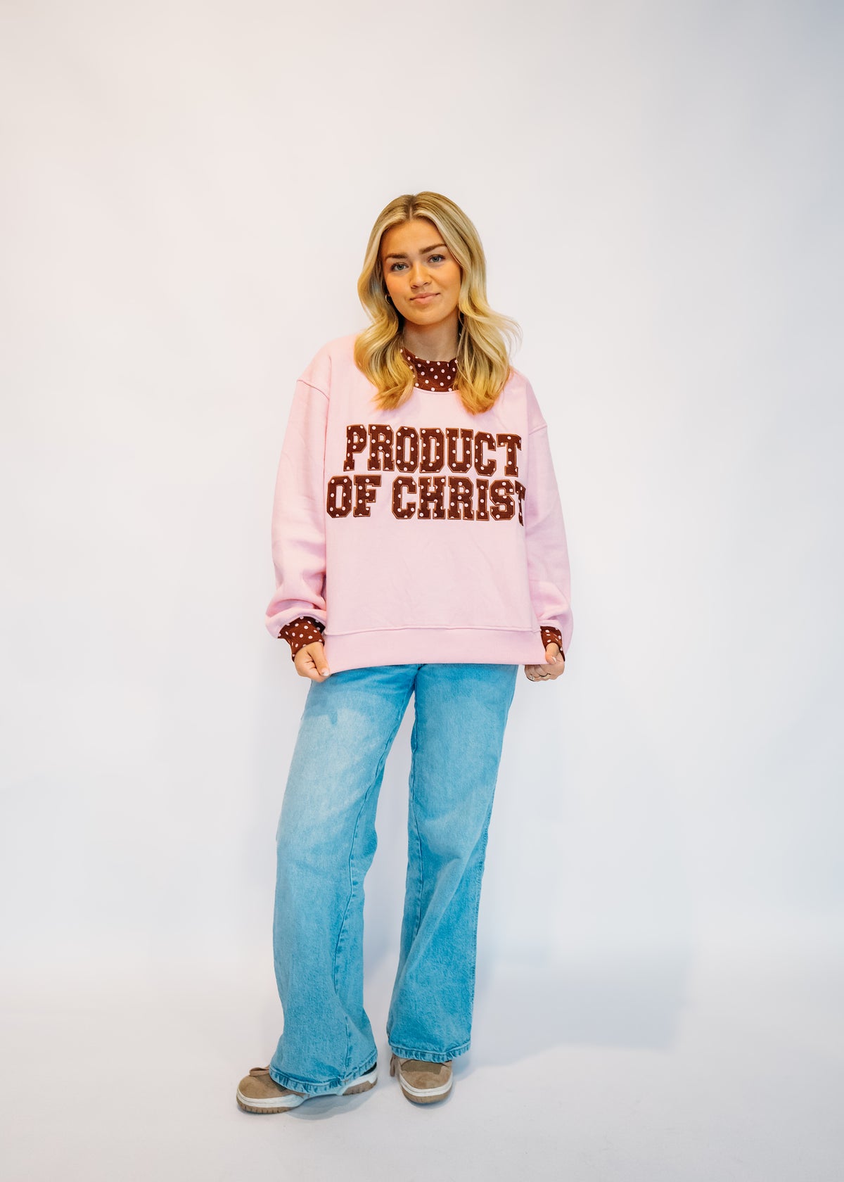 POC- Pink & Brown Polka-Dot Mockneck