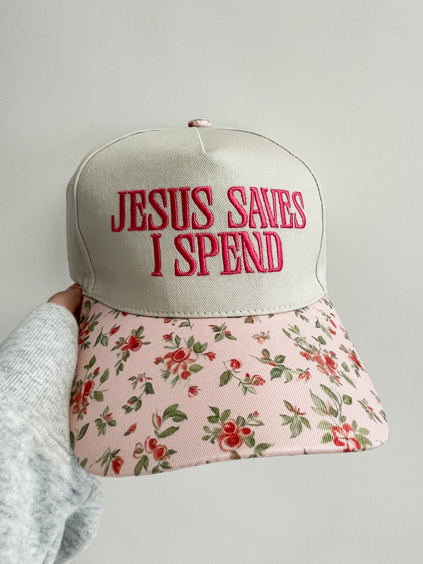 Floral Jesus Saves I Spend Trucker Hat