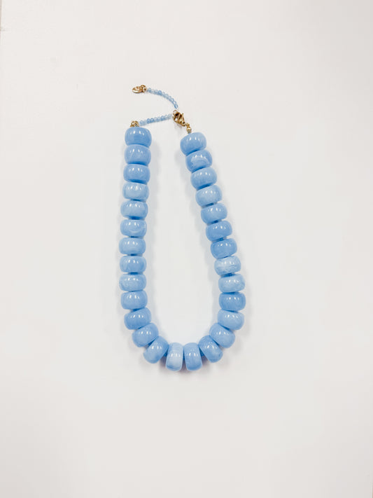Chunky Powder Blue Resin & Natural Stone Bead Necklace