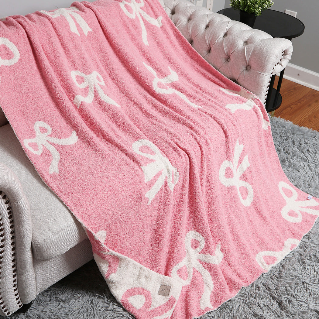 Pink & White Bow Blanket