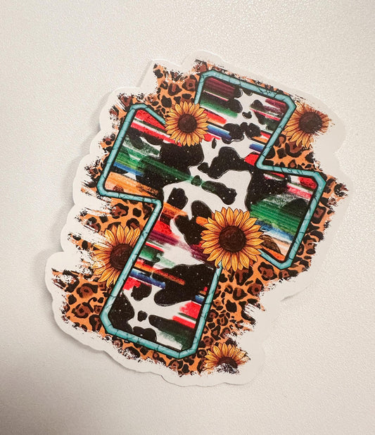 Serape Sunflower Cross Sticker