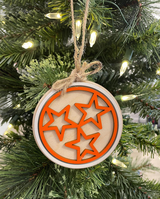 Tri Star White and Orange Outlined Ornament