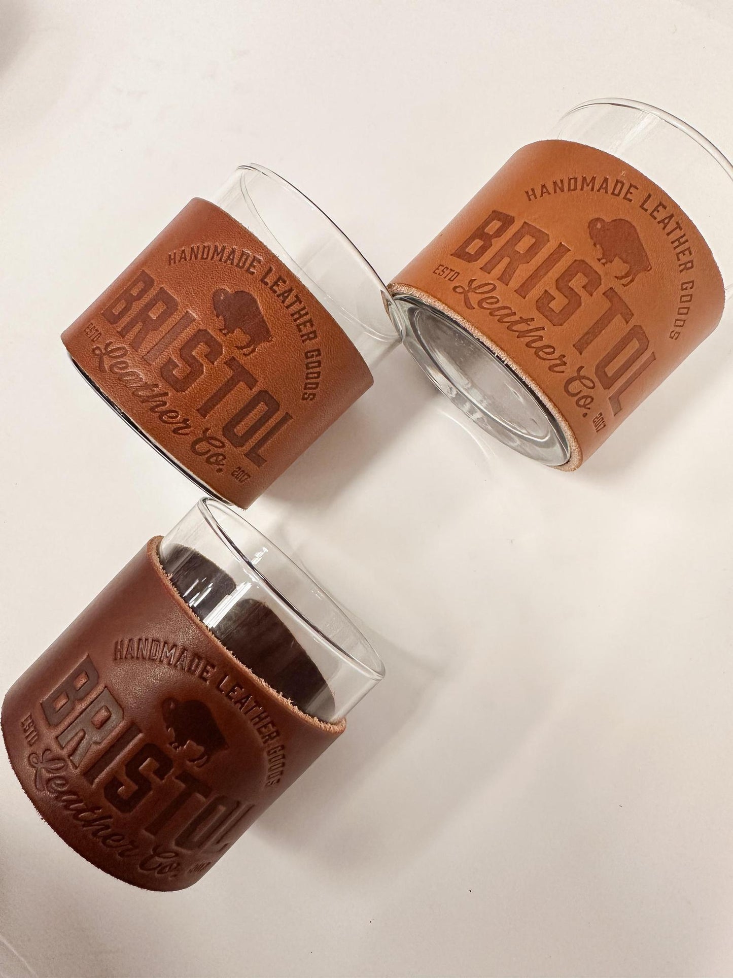 Bristol Leather Co. Logo Rock Glass Leather Sleeves