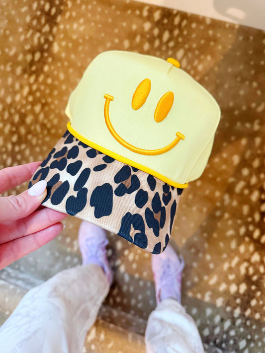 Yellow & Leopard Fill the World with Sunshine Smiley Trucker Hat