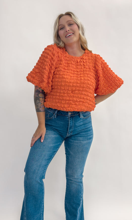 16th St. Orange Short Sleeve Puff Sleeve Top