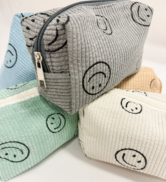 Smiley Face Corduroy Cosmetic Bag