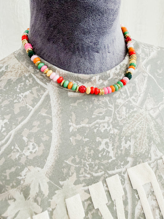 Festive Color Bead Necklace, Gold Accent & Crystal Pavé