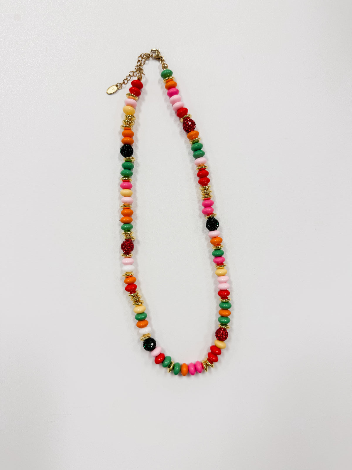 Festive Color Bead Necklace, Gold Accent & Crystal Pavé