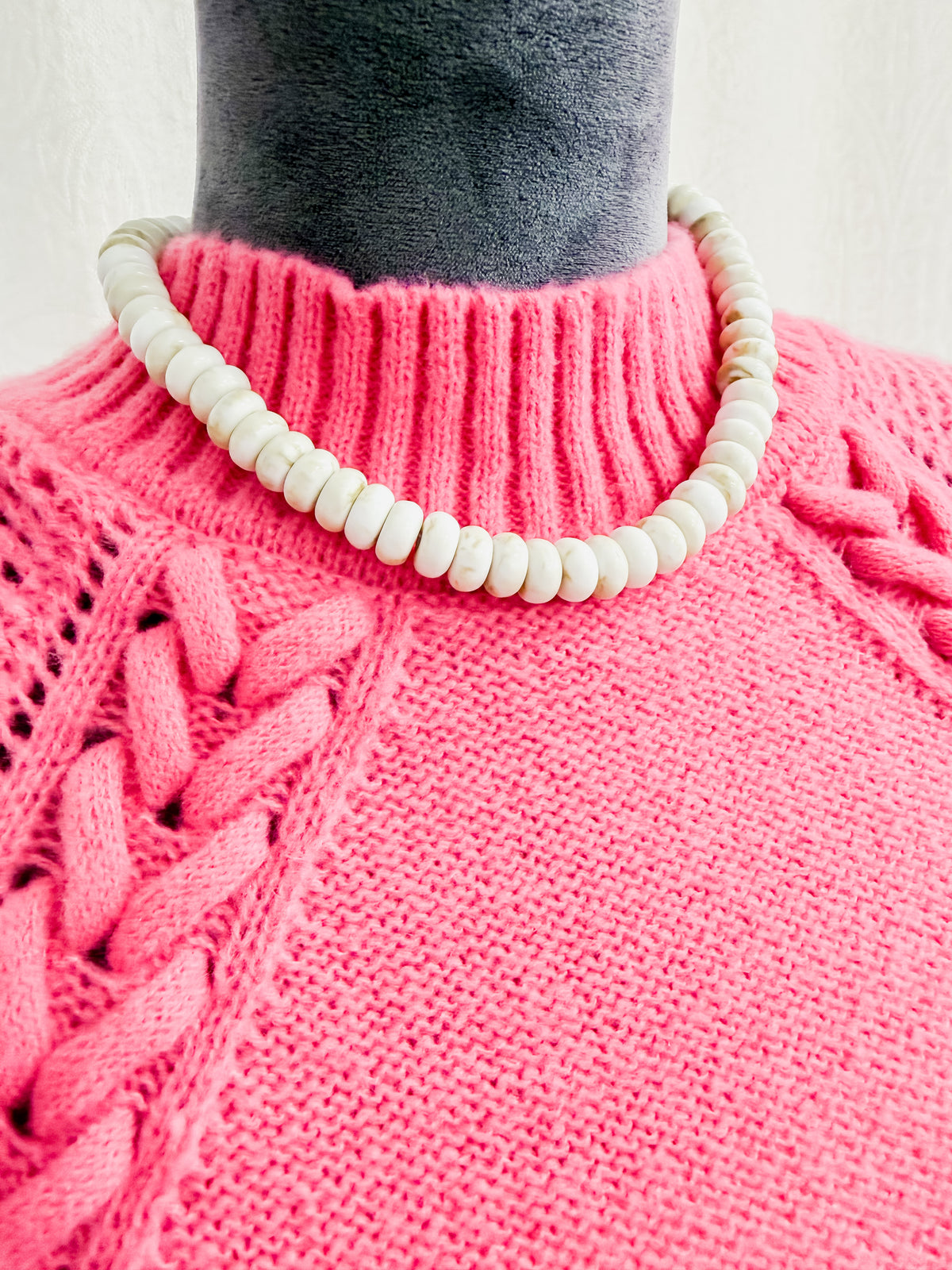 Beaded Statement Necklace-Cream Swirl