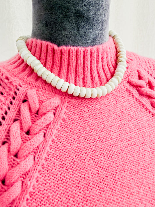 Beaded Statement Necklace-Cream Swirl