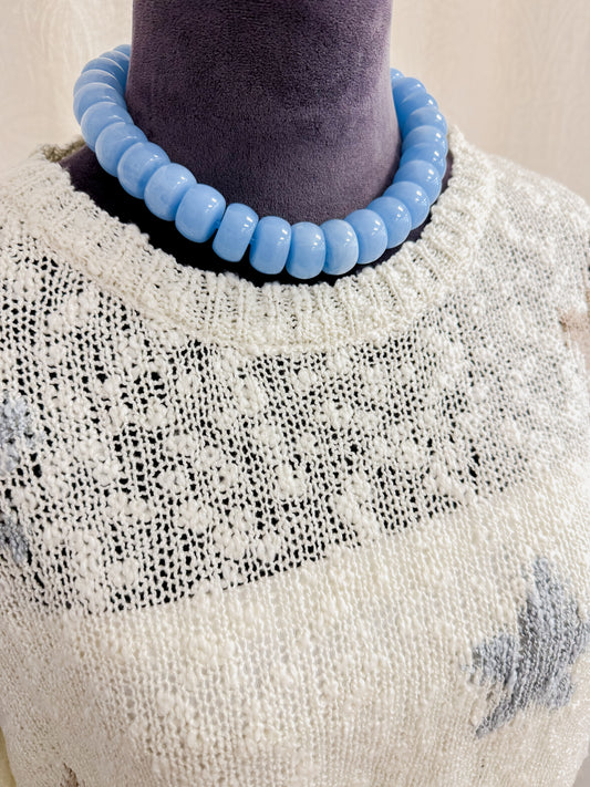 Chunky Powder Blue Resin & Natural Stone Bead Necklace