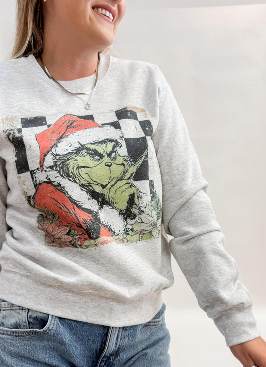 Checkered Grinch Graphic Crewneck