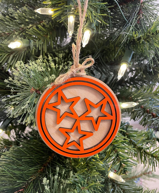 Tri Star Orange Double Outlined Ornament