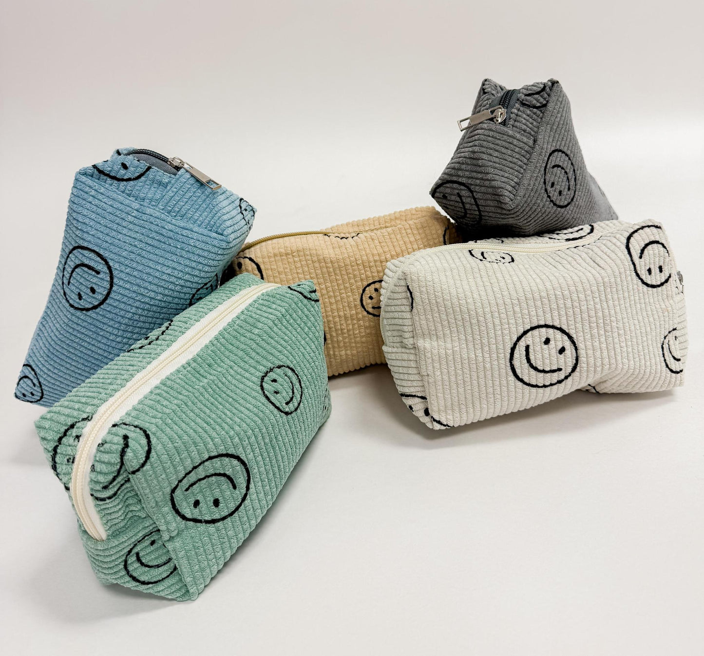 Smiley Face Corduroy Cosmetic Bag