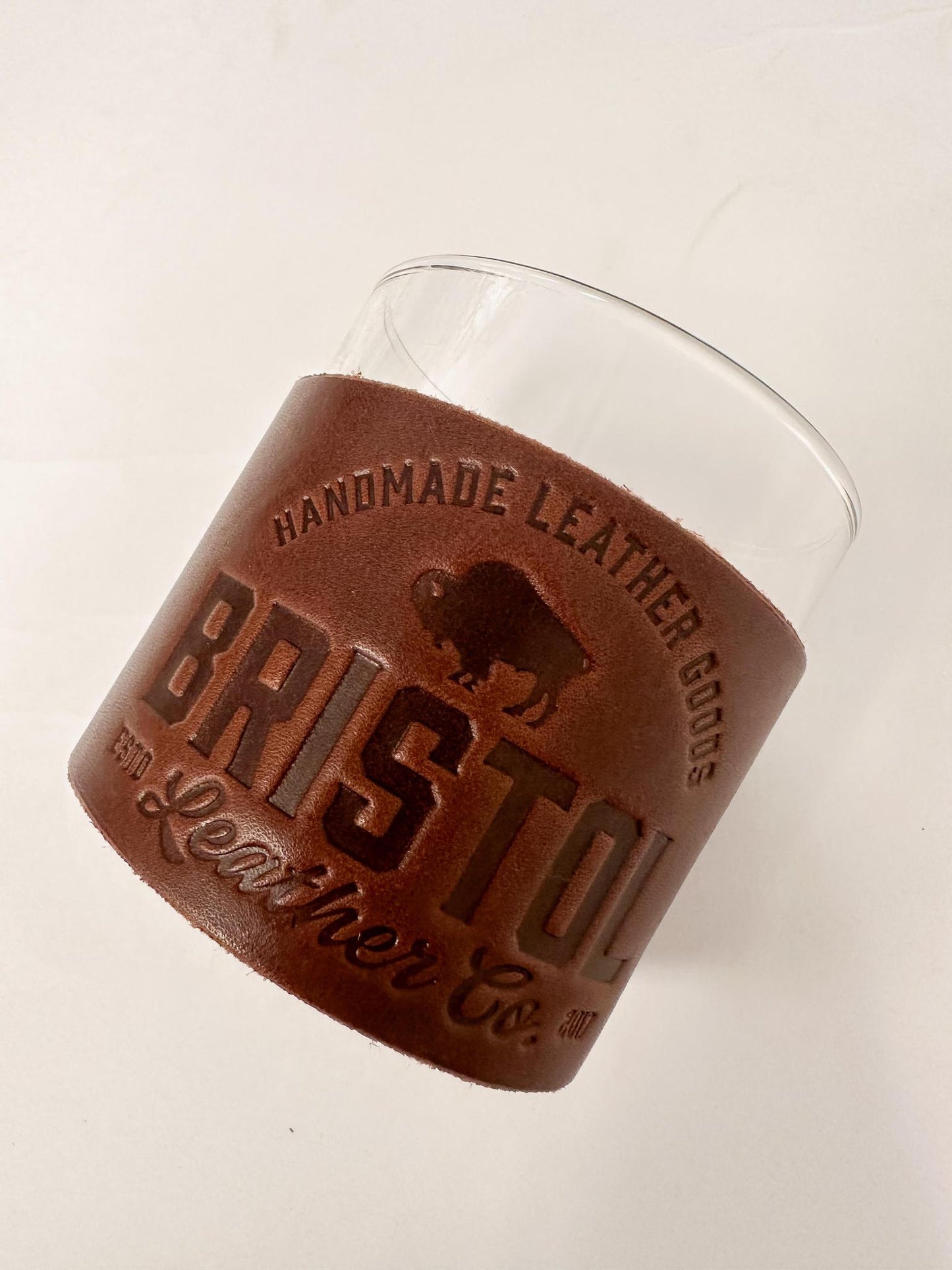 Bristol Leather Co. Logo Rock Glass Leather Sleeves